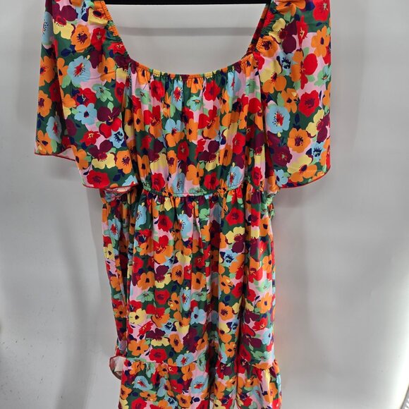 Shein Curve Vibrant Multi-Color Floral Midi Ruffled Tie Front Dress 4xl - Picture 2 of 11